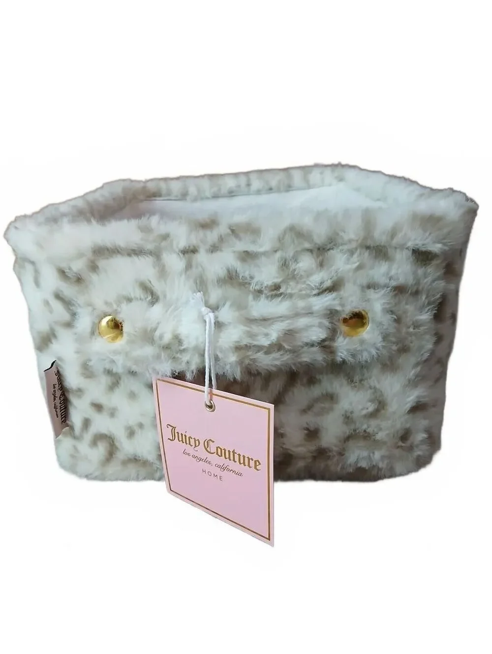 Juicy Couture Home Faux Fur Storage Basket Gold Heart Vanity Organizer NWT